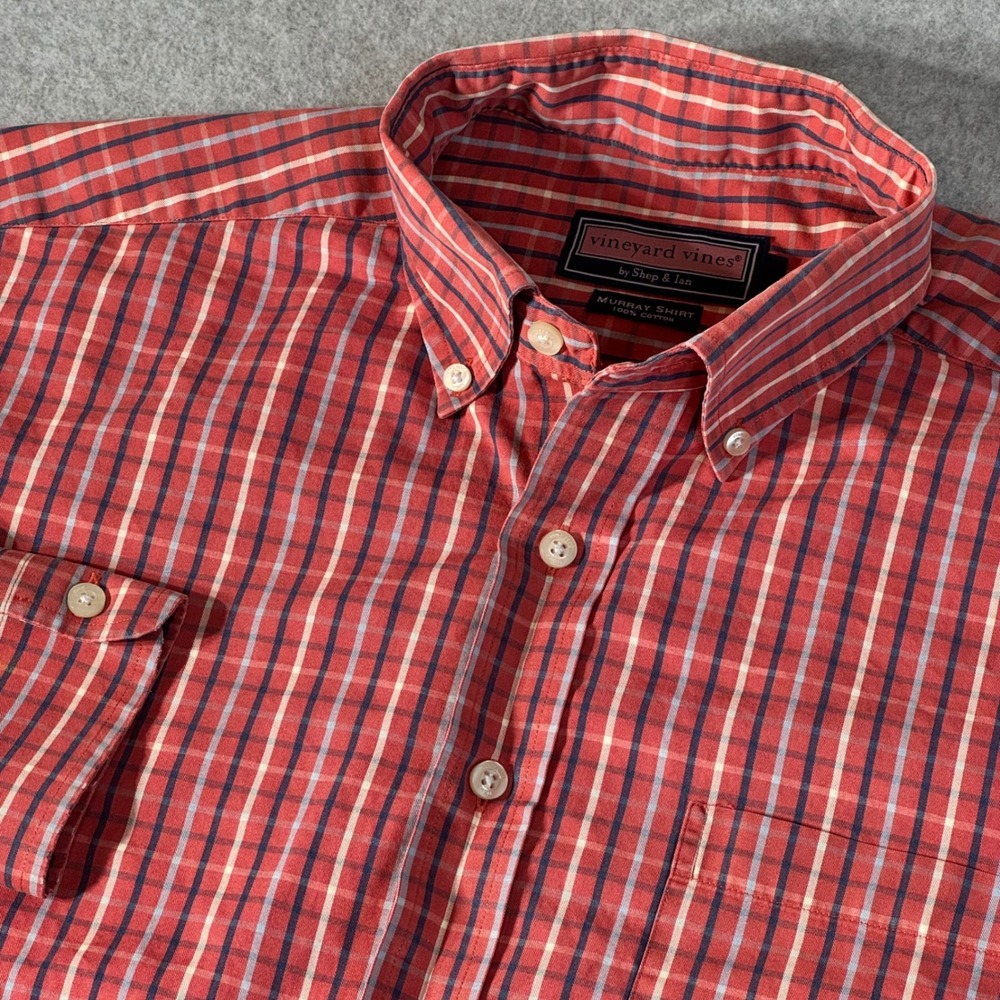 Vineyard Vines Murray Shirt Mens Large Red Blue Plaid Cotton Button Down L/S